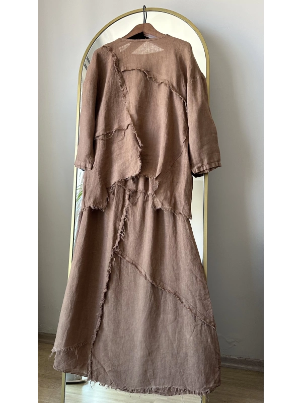 PURO LINO %100 Keten Takım - Tarçın