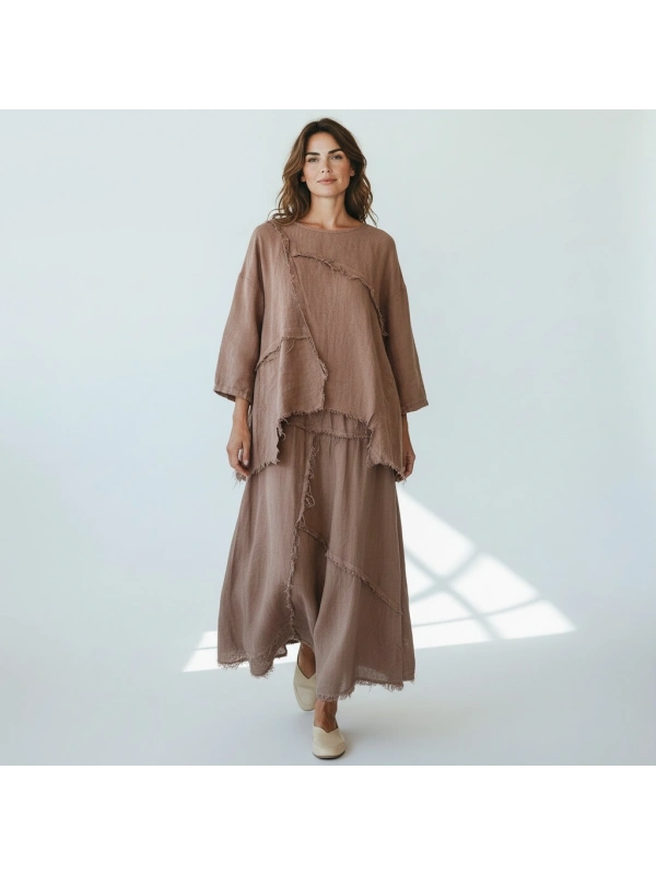 PURO LINO %100 Keten Takım - Tarçın