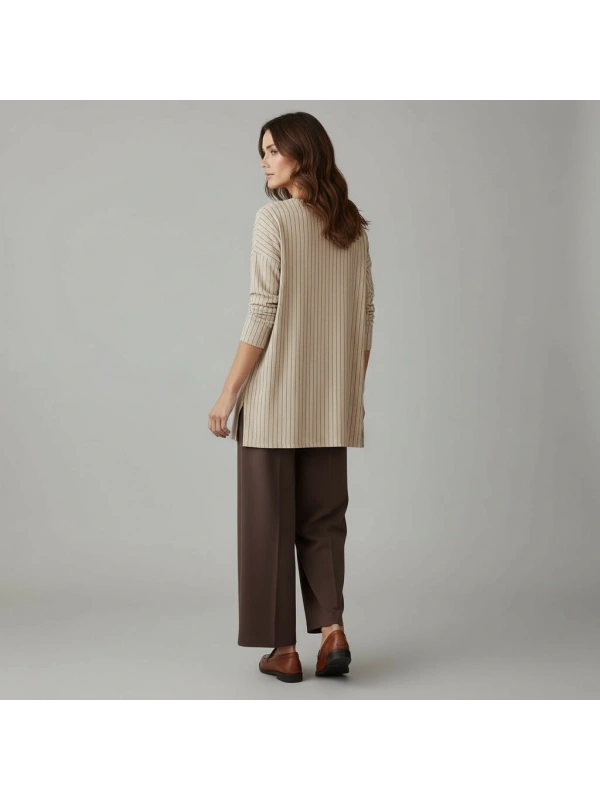 Sentez Arkası Lastikli Kumaş Pantolon - Kahve