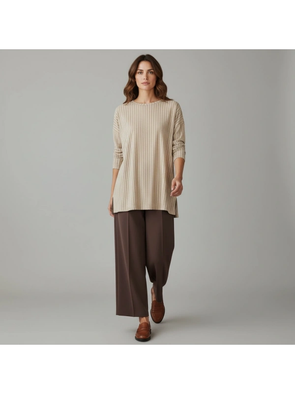 Sentez Arkası Lastikli Kumaş Pantolon - Kahve