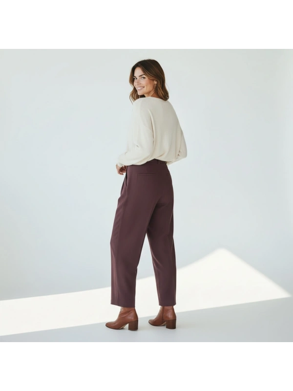 Sentez Arkası Lastikli Pileli Pantolon - Kahverengi