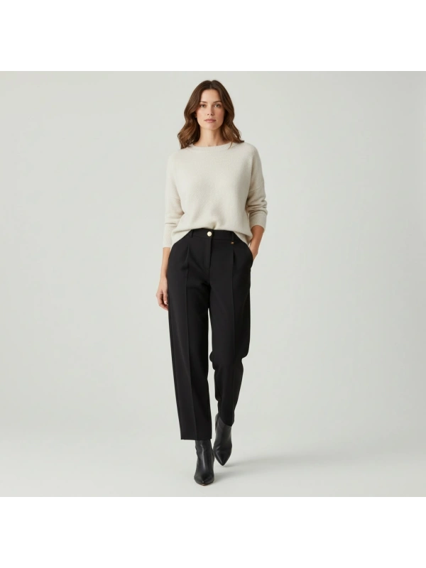 Sentez Arkası Lastikli Pileli Pantolon - Siyah