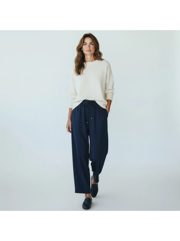 Sentez Beli Ayarlanabilen Lastikli Pantolon - Lacivert
