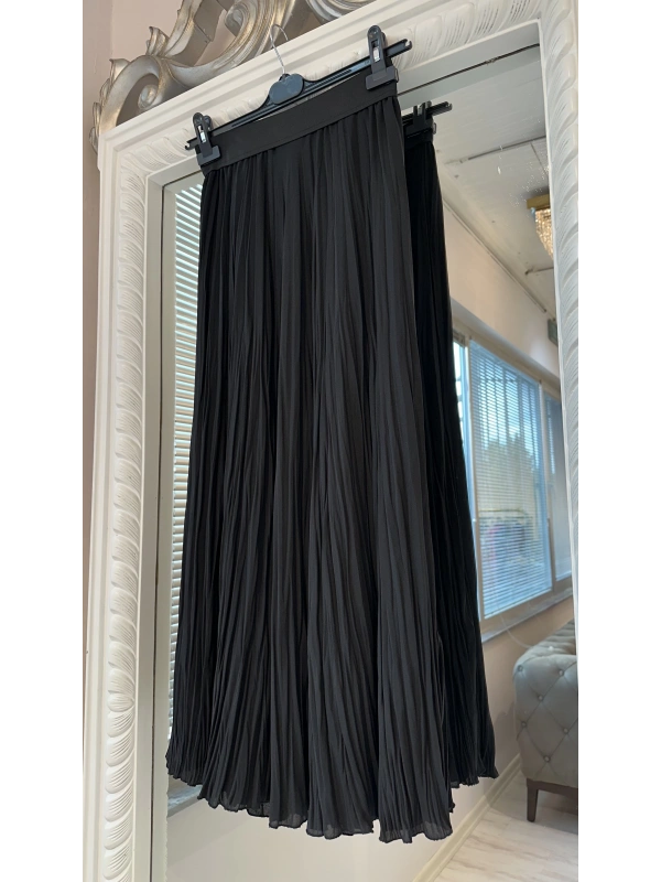 Sentez Kırıştırma Etek - Siyah