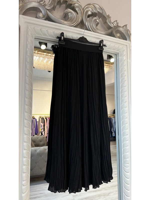 Sentez Kırıştırma Etek - Siyah