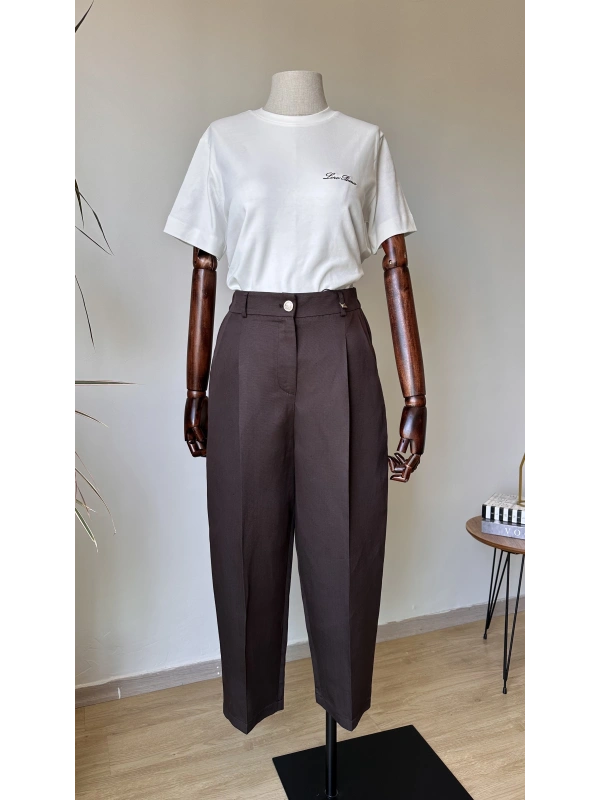 Sentez Sdney Arkası Lastikli Pantolon - Kahverengi