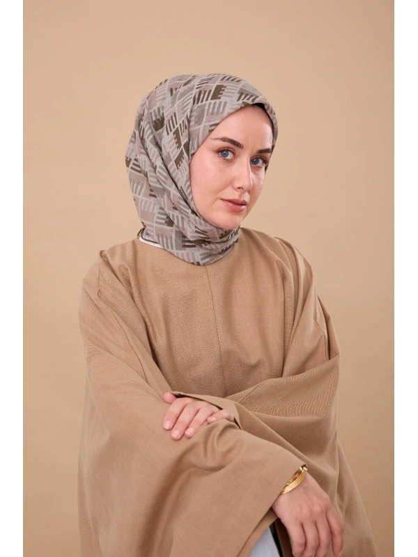 Silk Home Geometrik Desen Eşarp - Yeşil Gri, Vizon, Gümüş, Gri