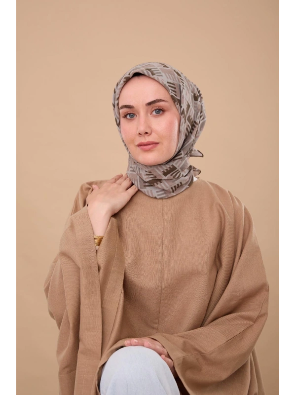 Silk Home Geometrik Desen Eşarp - Yeşil Gri, Vizon, Gümüş, Gri