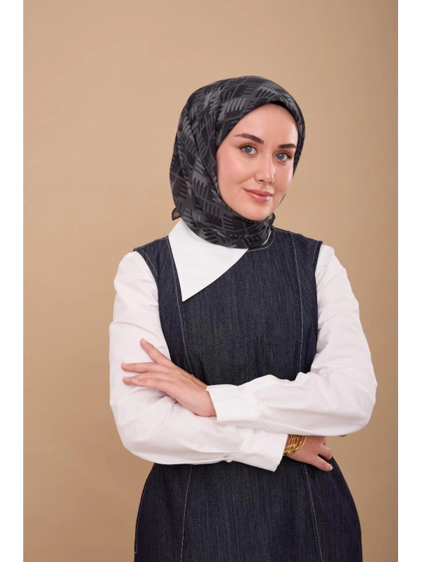 Silk Home Geometrik Desen Eşarp - Siyah, Füme, Gri