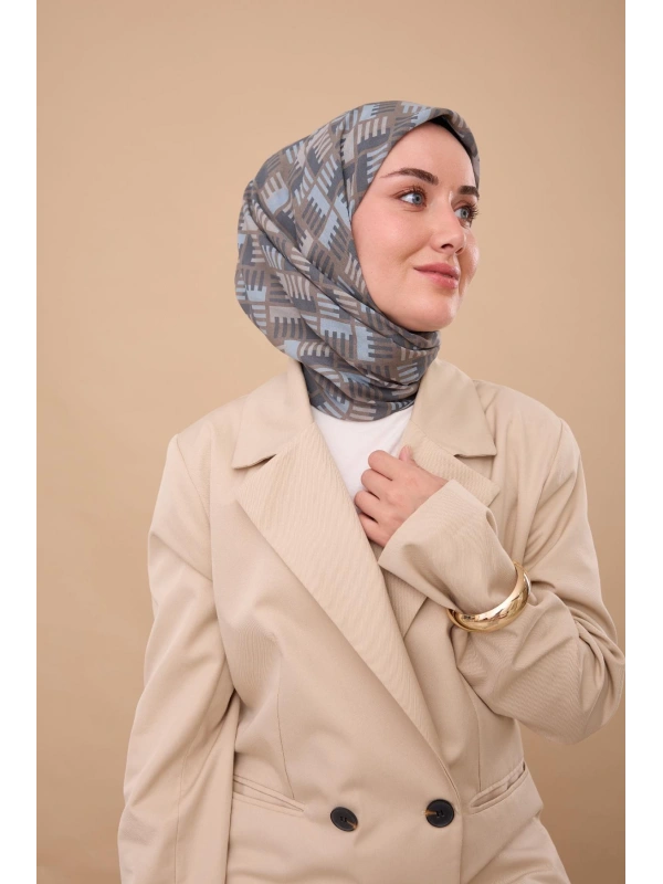 Silk Home Geometrik Desen Eşarp - Gri, Kot Mavi, Bebe Mavi, Vizon