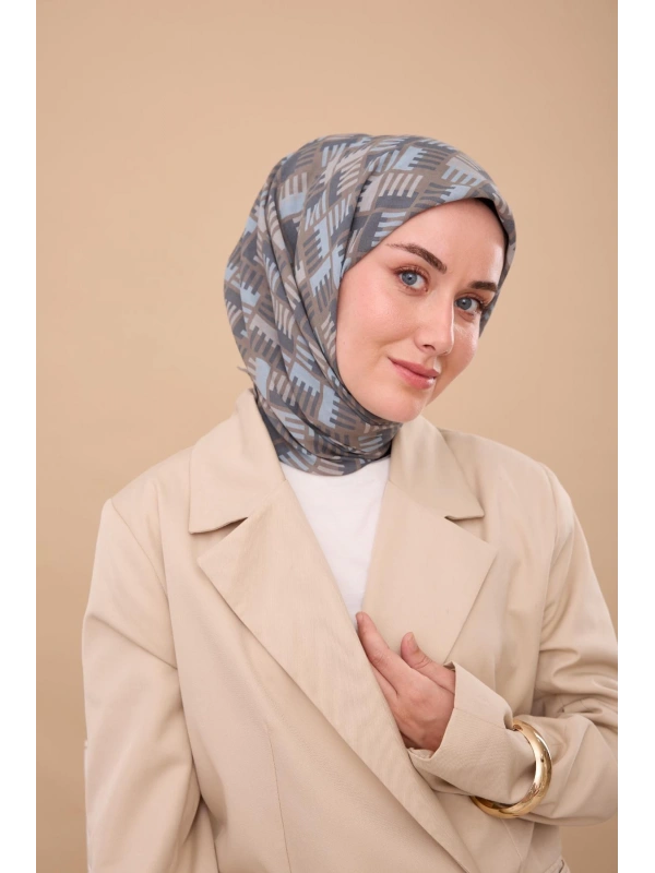 Silk Home Geometrik Desen Eşarp - Gri, Kot Mavi, Bebe Mavi, Vizon