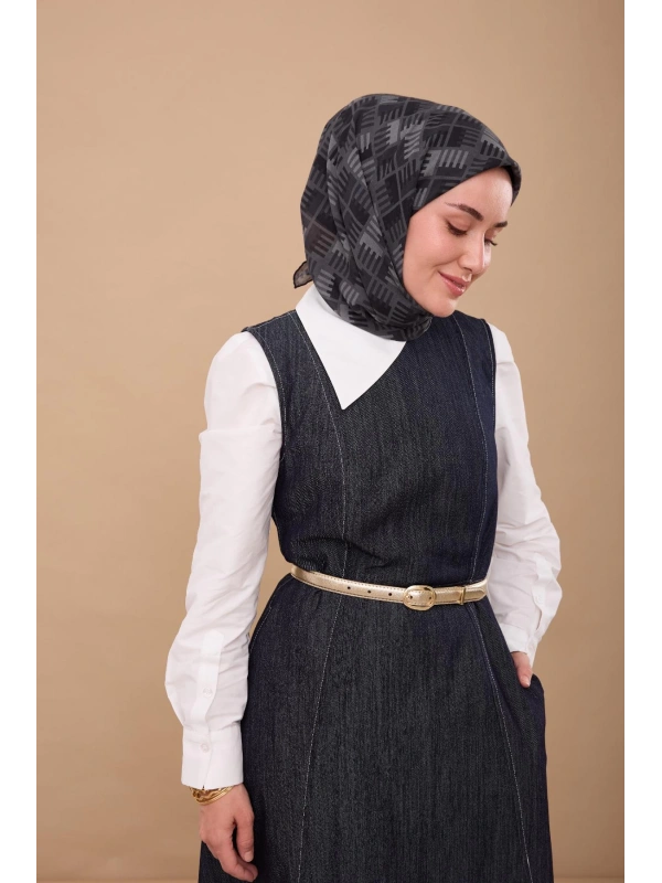 Silk Home Geometrik Desen Eşarp - Siyah, Füme, Gri