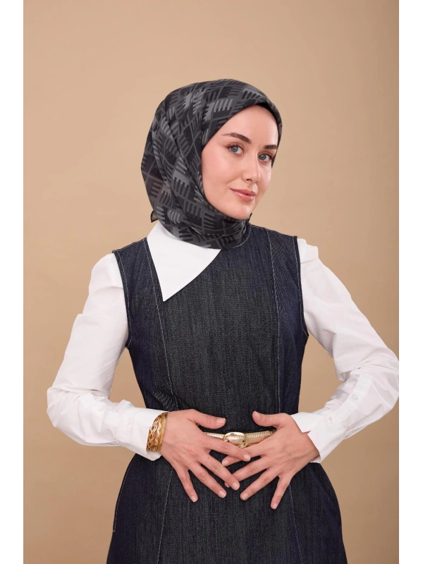 Silk Home Geometrik Desen Eşarp - Siyah, Füme, Gri