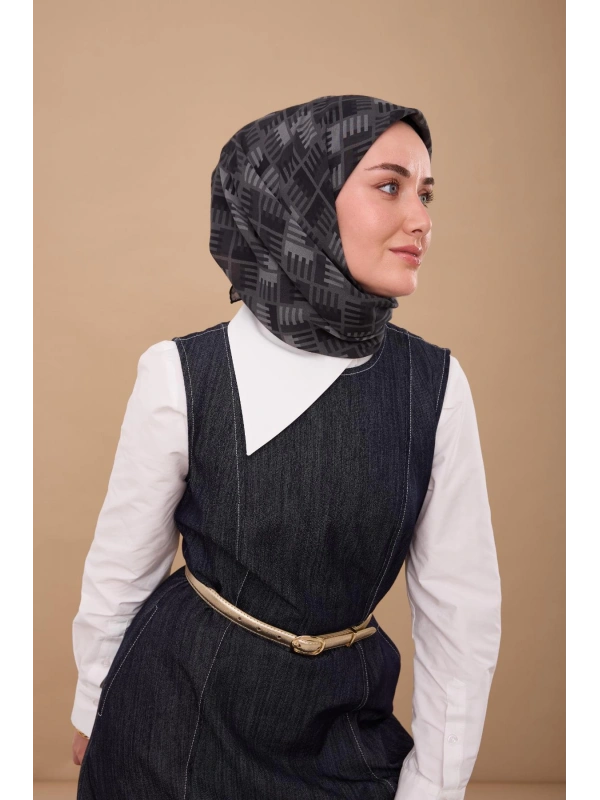 Silk Home Geometrik Desen Eşarp - Siyah, Füme, Gri