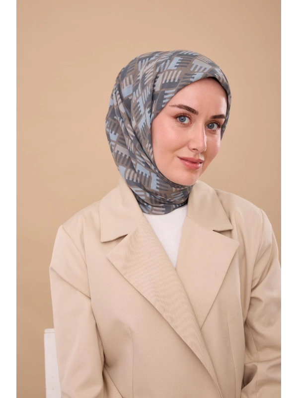 Silk Home Geometrik Desen Eşarp - Gri, Kot Mavi, Bebe Mavi, Vizon