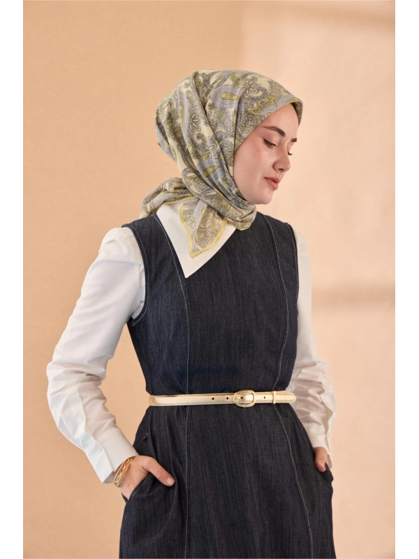 Silk Home Yaz Esintisi Eşarp - Butter Yellow, Gri, Sarı,Gümüş