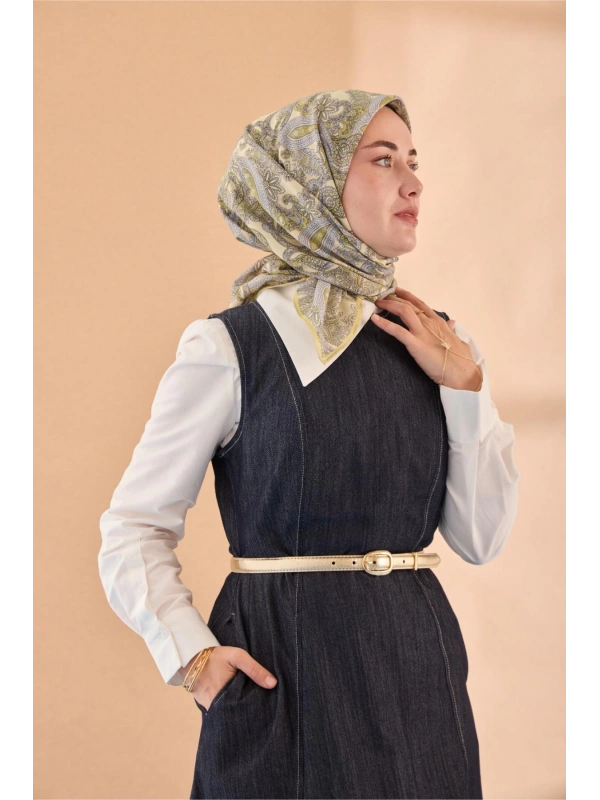 Silk Home Yaz Esintisi Eşarp - Butter Yellow, Gri, Sarı,Gümüş