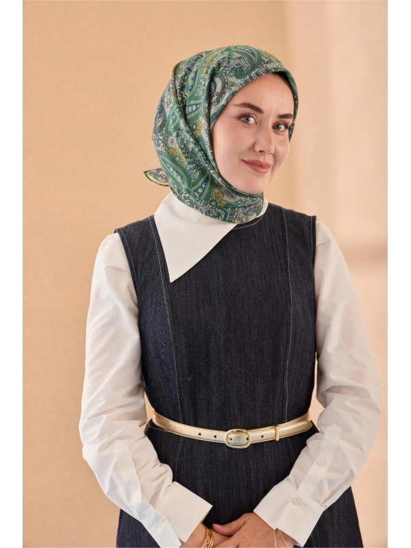 Silk Home Yaz Esintisi Eşarp - Patina Yeşili, Yeşil Bej, Petrol Yeşili