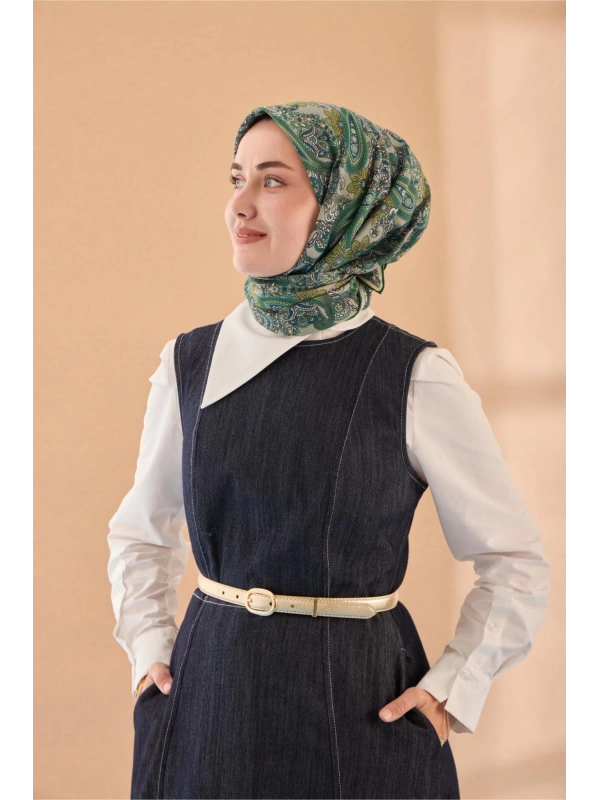 Silk Home Yaz Esintisi Eşarp - Patina Yeşili, Yeşil Bej, Petrol Yeşili