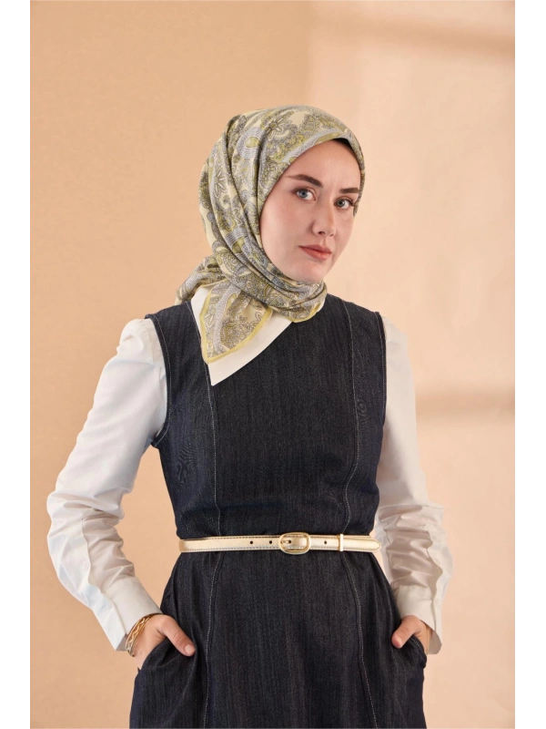 Silk Home Yaz Esintisi Eşarp - Butter Yellow, Gri, Sarı,Gümüş