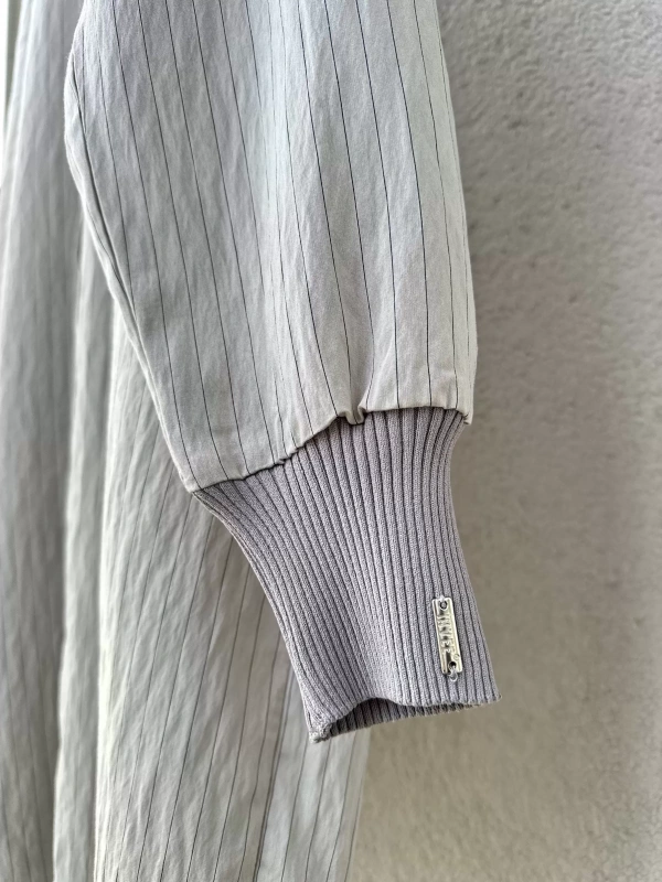 Çizgili Oversize Gömlek - Gri