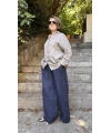 %100 Keten Bol Kesim İndigo Pantolon