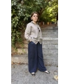 %100 Keten Bol Kesim İndigo Pantolon