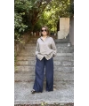 %100 Keten Bol Kesim İndigo Pantolon