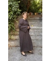 %100 Pamuk Baskılı Vual Elbise - Kahverengi