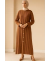İNVEE 7038 Düğme Detaylı Triko Elbise - Kahverengi
