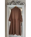 PURO LINO %100 Keten Elbise - Kahverengi