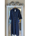PURO LINO %100 Keten Uzun Gömlek - Lacivert