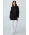 İNVEE Kolları Fırfır Detaylı Tunik - Siyah