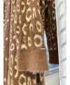 İNVEE Leopar Desenli Angora Hırka - Camel-Ekru