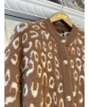 İNVEE Leopar Desenli Angora Hırka - Camel-Ekru
