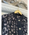 İNVEE Leopar Desenli Angora Hırka - Vizon - Siyah