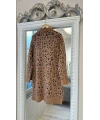 İNVEE Leopar Desenli Angora Hırka - Camel - Lacivert