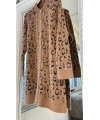 İNVEE Leopar Desenli Angora Hırka - Camel - Lacivert
