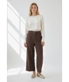 Sentez Yırtmaç Detaylı Geniş Paça Pantolon - Kahverengi