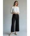 Sentez Yırtmaç Detaylı Geniş Paça Pantolon - Siyah