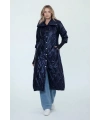İNVEE Kadın Çıtçıt Kapamalı Uzun Kapitone Mont - Lacivert
