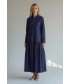 İNVEE Fermuar Detaylı Pamuk Elbise - Lacivert