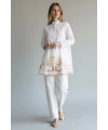 İNVEE Kadın Ağaç Nakışlı Uzun Gömlek - Beyaz