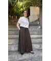 Pileli Gabardin Etek - Kahverengi