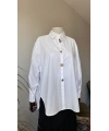 Broş Detaylı Beyaz Oversize Gömlek
