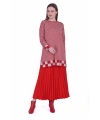 İNVEE 6873 Küp Desen Kırmızı Triko Tunik