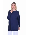 İNVEE 6986 Kumaş Detaylı Lacivert Triko Tunik