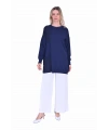 İNVEE 6986 Kumaş Detaylı Lacivert Triko Tunik