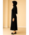 İNVEE 7038 Düğme Detaylı Triko Elbise - Siyah