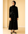 İNVEE 7038 Düğme Detaylı Triko Elbise - Siyah